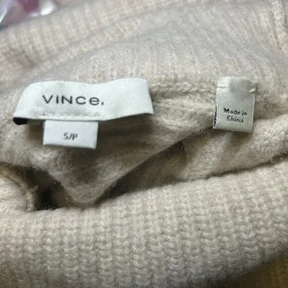 Vince Women's Cowl Neck‎ Ribbed Pullover Sweater Size Small Cashmere Wool Tan - Picture 6 of 9